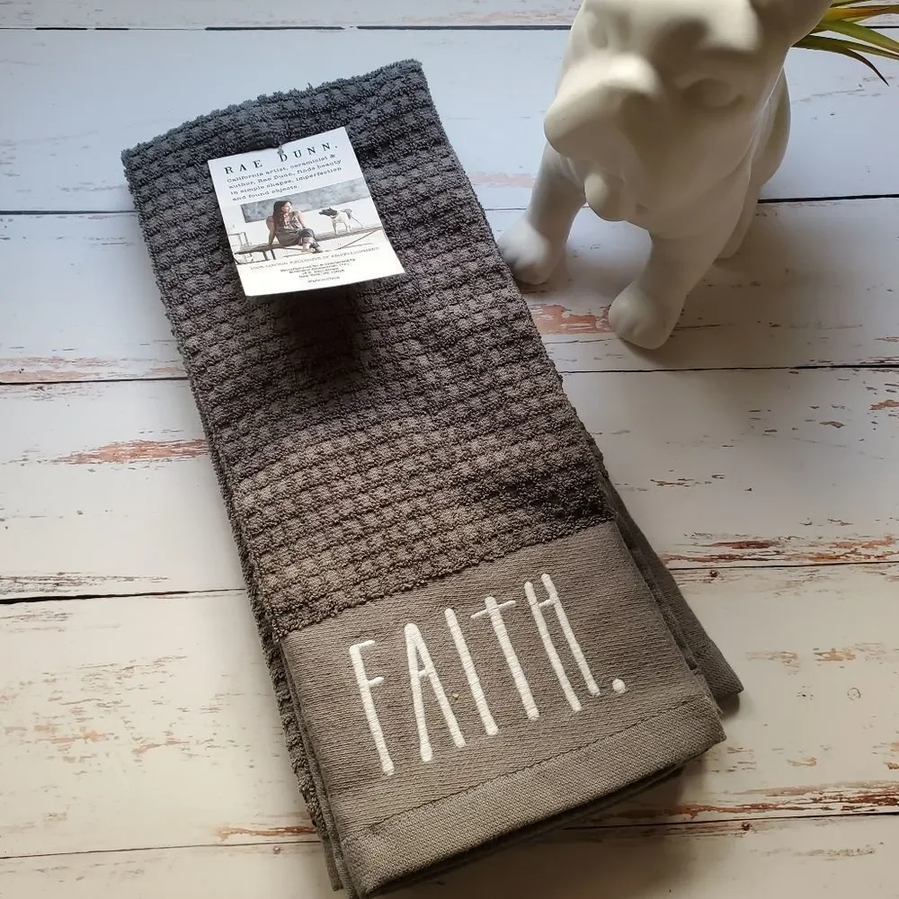 Set of 2 Rae Dunn Kitchen Towels (Hope/Faith) in Gray